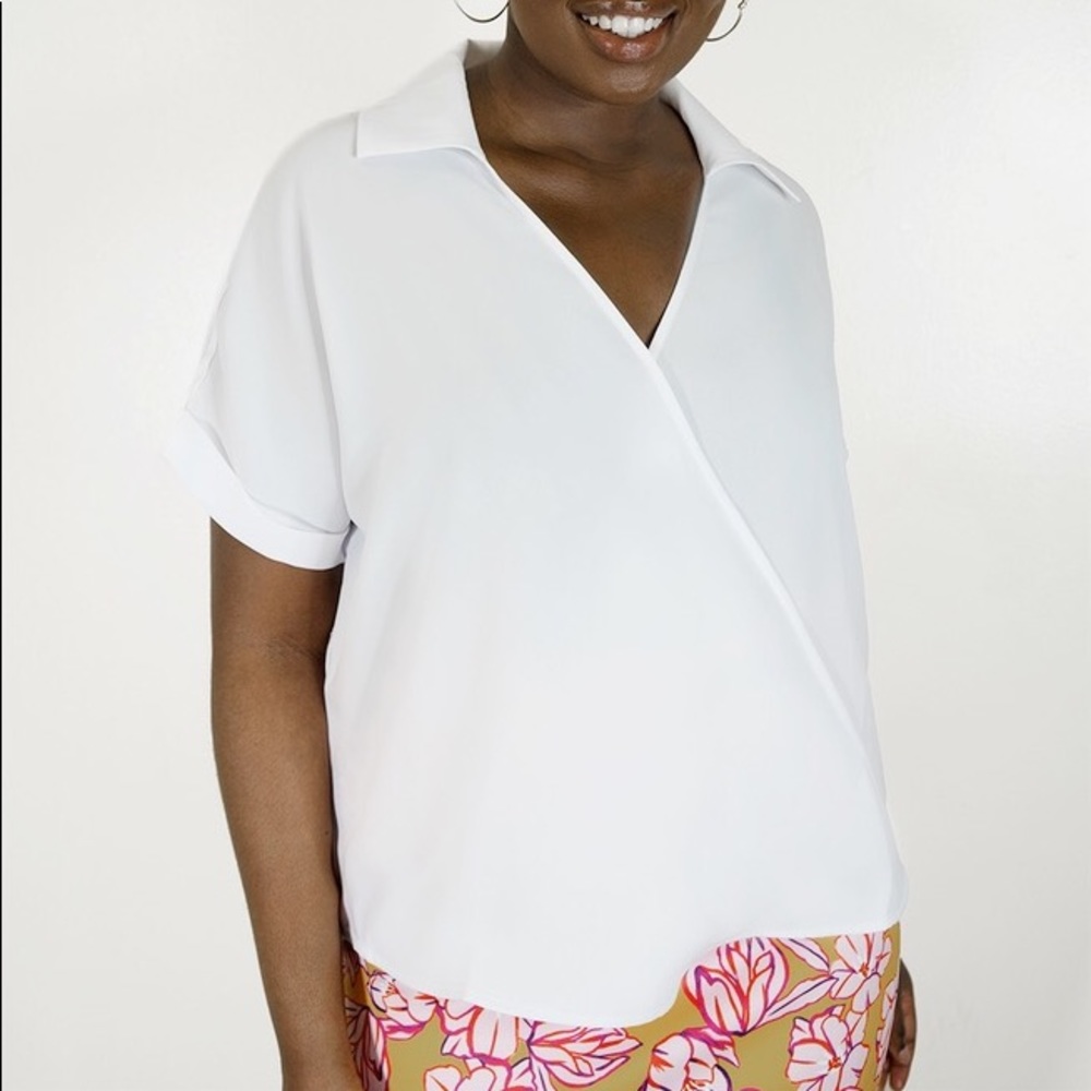 Eloquii crossover top with collar